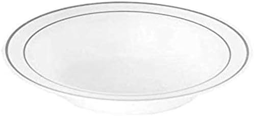 קערת מרק פלסטיק לבנה - 12 גרם | שפת קצה סילבר | חבילה של 10